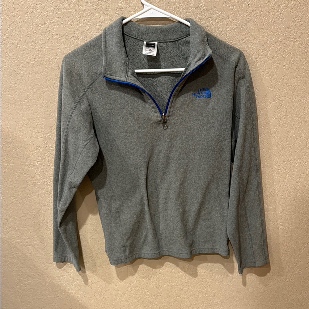 The North Face Boy's Gray Fleece Zip-Neck with Blue Trim
